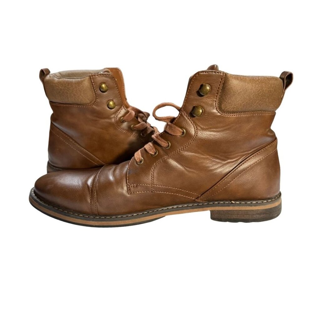 Men’s Brown Lace Up Combat Boots Size 13 Cap Toe Ankle Boots - Picture 4 of 6